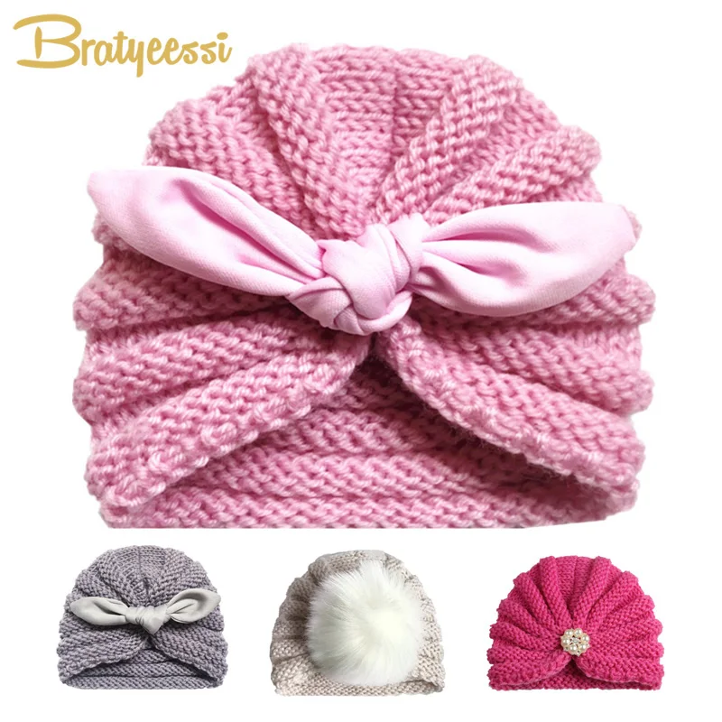 Knitted Winter Baby Hat for Girls Candy Color Bonnet Enfant Baby Beanie Turban Hats Newborn