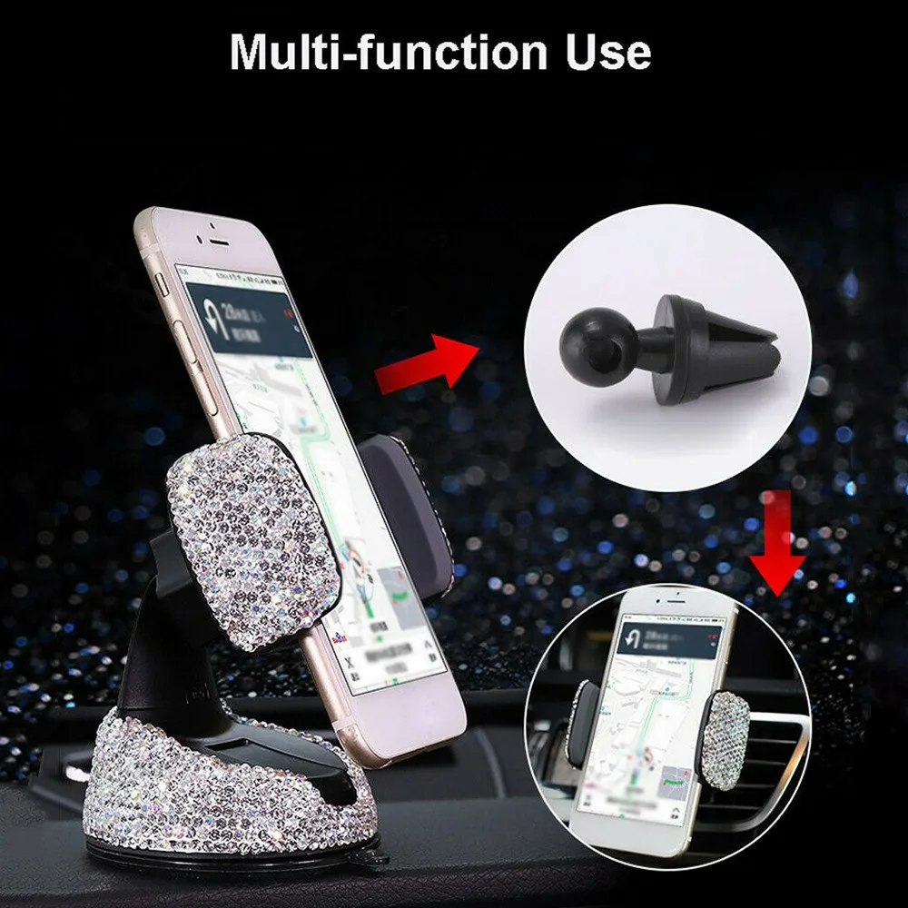 Universal Phone Holder Dashboard Stand Crystal Bling Girls Interior Trim Dashboard Brackets