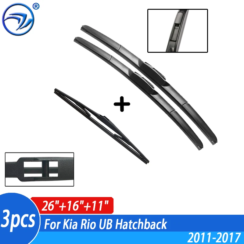 Wiper Front & Rear Wiper Blades Set For Kia Rio Ub Hatchback 2011