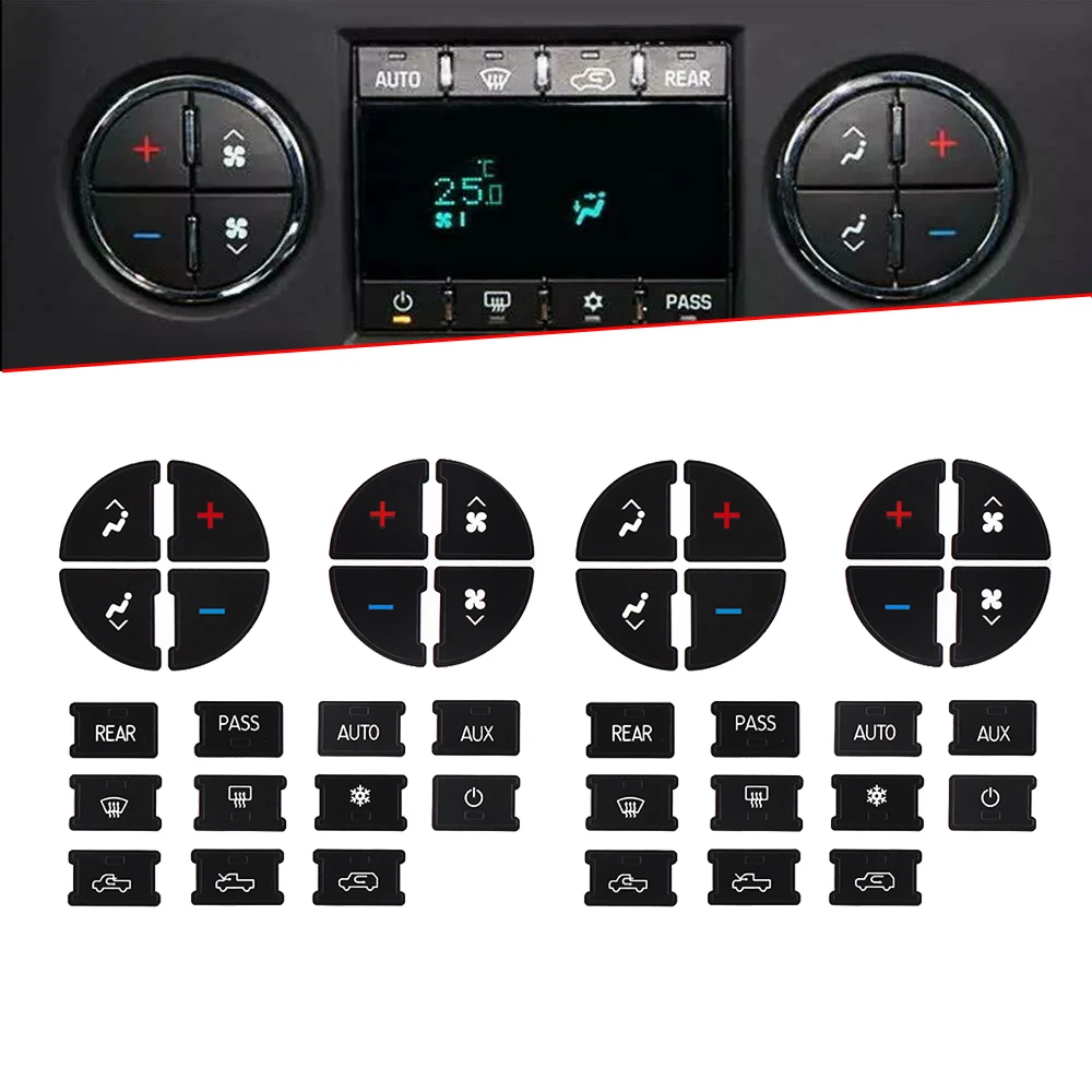 

2pcs AC Climate Control Button Repair Stickers Kit Dash Decal Replacement Fit For GM Tahoe Suburban Avalanche Silverado Yukon