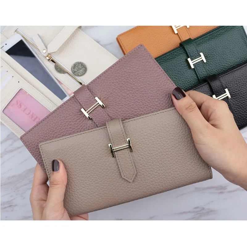 

Women Genuine Leather Slim Wallets Long Multiple Cards Holder Clutch Purse Female Original Leather Solid Wallet Designer perfect