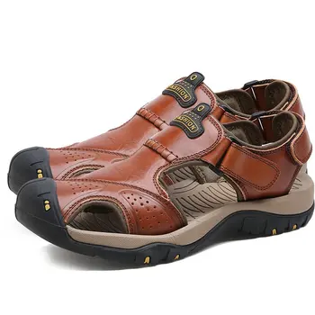 

2019 New Men Summer Sandals Genuine Leather Brand New Beach Men Sandals Breathable Slippers High Quality Men Casual Shoes
