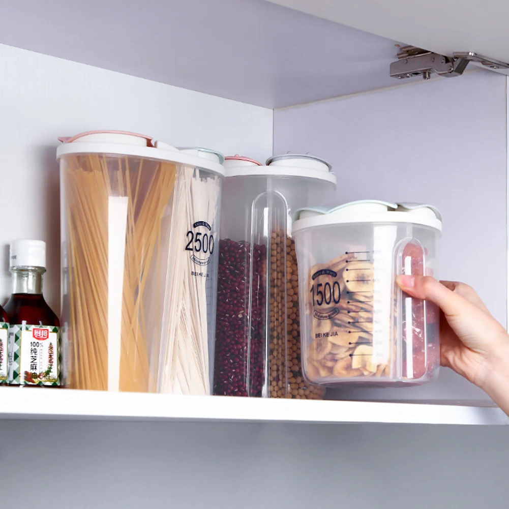 Detachable Dry Food Kicthen Practical Seal Petal Lids With Scale Cereal Container Transparent Grain Grids Coffee Bean Storage