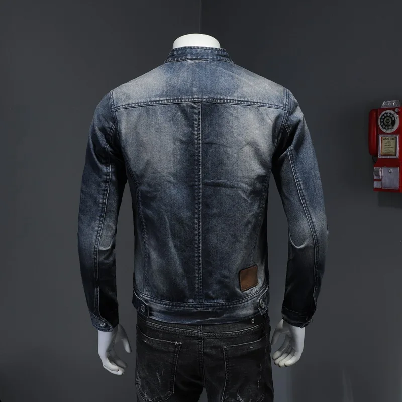 Mens Stand Collar Denim Jacket Spring 