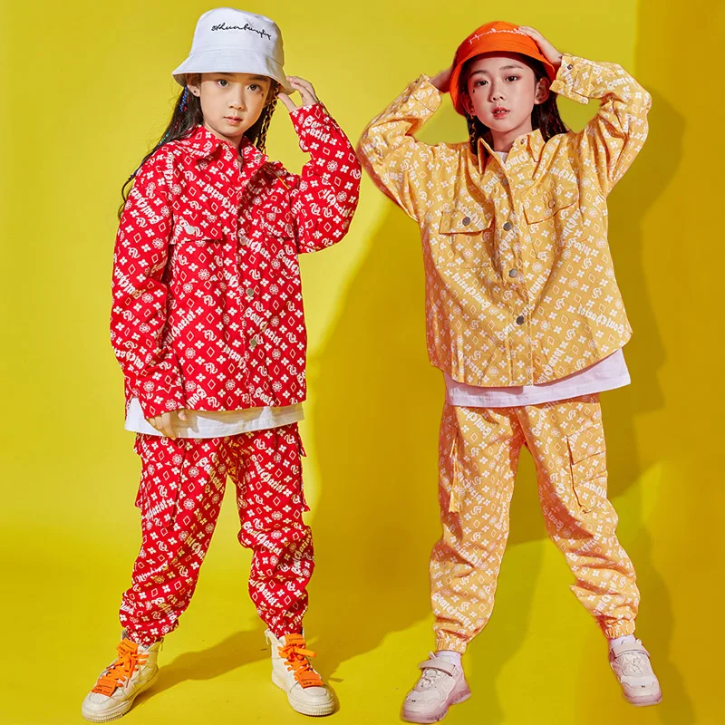 

Hip Hop Dance Costumes Kids Street Dancing Clothes Stage Show Wear Jazz Rave Outfit Boys Fashion Print Red Yellow Coat DNV12167