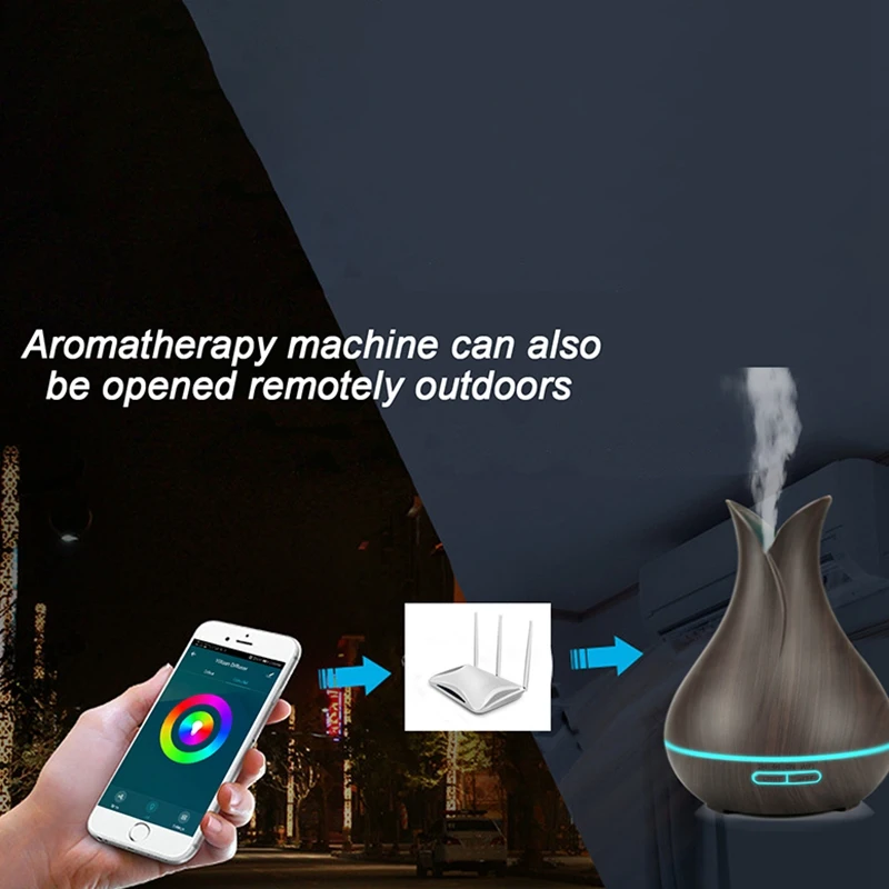 

Smart Wifi Air Humidifier Essential Oil Aromatherapy Diffuser with Alexa Google App Voice Control 400Ml Dark Wood Grain Eu Plug