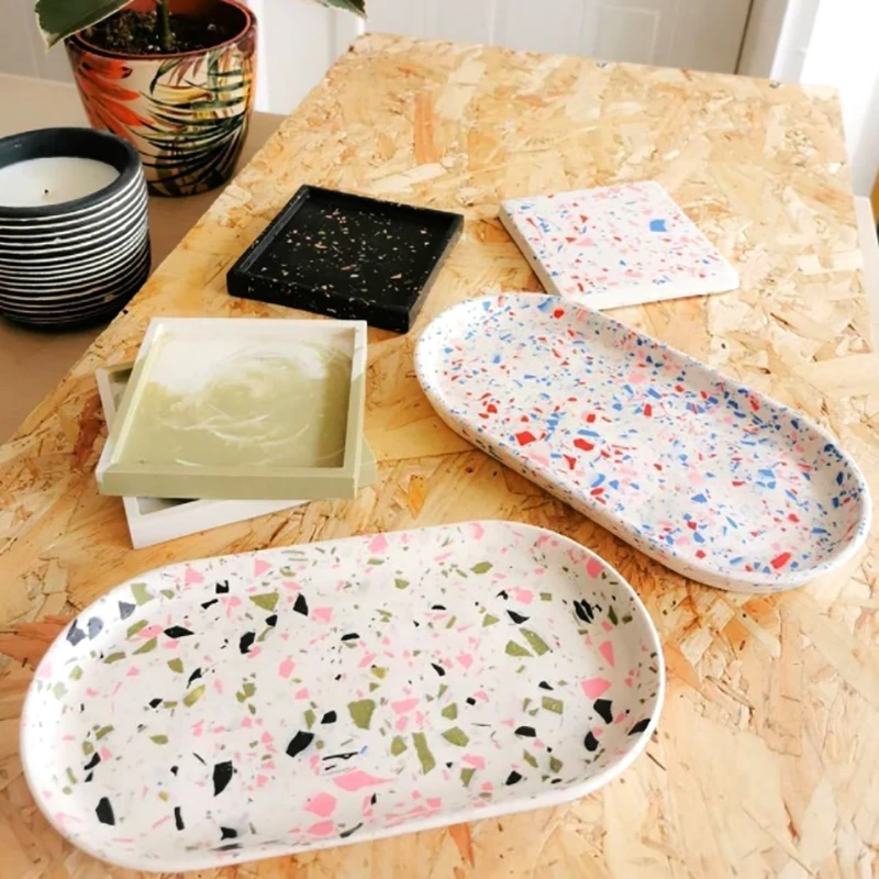 Silicone Mold Oval Tray Cement DIY Concrete Plaster Coaster Pottery Home Decoration Handmade Crafts Ornement