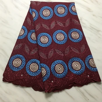 

Latest Style Burgundy Gorge Lace Fabric 2020 High Quality African Nigerian Guipure Lace Fabrics with Beads For Woman Party Dress