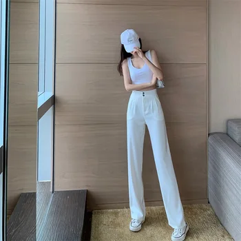

2020 Summer New Women Simple White High Waist Slimming Suit Casual Pants Wild Wide-leg Pants Women Long Pants Tide Free Shipping