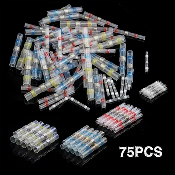 

75Pcs/lot 26-10 AWG Heat Shrink Butt Terminals Solder Seal Connector Waterproof Splice Wire Connectors Soldering Terminals Kit