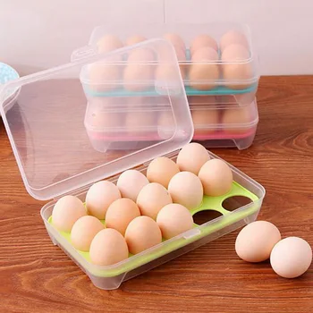 

10/15Grids Plastic Egg Storage Box Egg Holder Portable Food Storage Container PP Refrigerator Egg Tray Holder Container With Lid