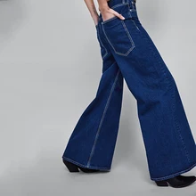 OMIKRON/новые джинсы с высокой талией в стиле ретро, Эластичные Джинсы бойфренда для женщин, синие потертые джинсы с широкими штанинами, уличные брюки