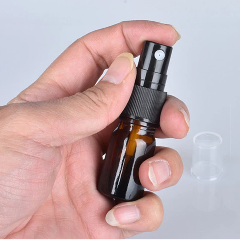 24pcs Amber 10 ml (1/3 oz) Glass Mist Spray Bottles with Black Fine Mist Sprayer's for essential oils, perfume oils