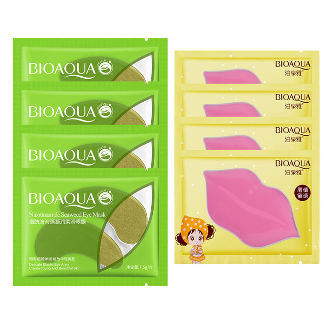 Eye Mask Combination 4pcs Moisturing Nourishing Lips Mask 4Pairs Collagen Anti-Aging Wrinkle Dark Circles Eye Patch Skincare