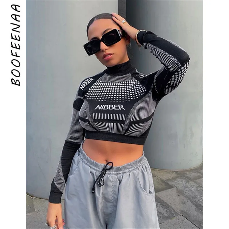 BOOFEENAA с буквенным принтом рубашка длинным рукавом сексуальные футболки