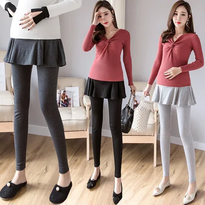 

2019 Leggings for Pregnant Woman Outer Wear Divided Skirt Spring And Autumn Pregnant Women Abdominal Support Fake Two-Piece Mate