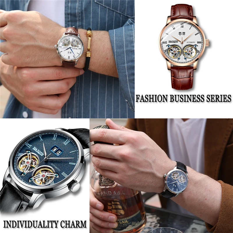 Механические Мужские часы Топ люксовый бренд HAIQIN модные автоматические наручные часы мужские водонепроницаемые спортивные часы Reloj hombres