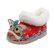 

Tiger Totem Traditional Embroidery Baby Shoes Chinese Handmade Birthday New Year Footwear 0-12years Girls Winter Plush Booties