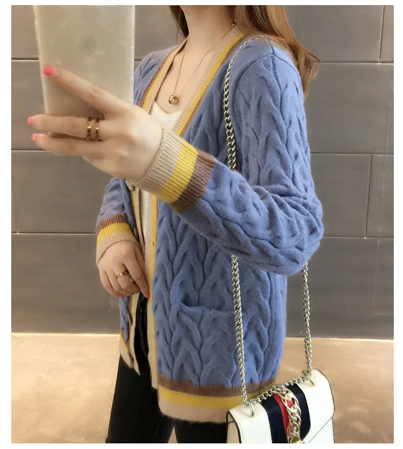 Autumn Winter Women Knitting Cardigan Sweaters Casual Twist Knitted Sweaters Coat with Pockets