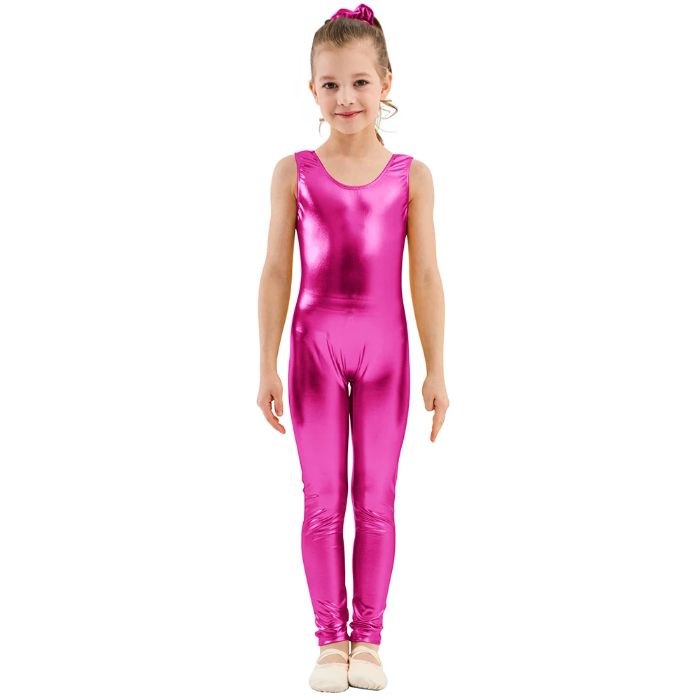 

AOYLISEY Kids Tank Shiny Metallic Unitard Gymnastics Jumpsuits One-piece Full Body Leotards for Girls Boys Child CospalyZentai
