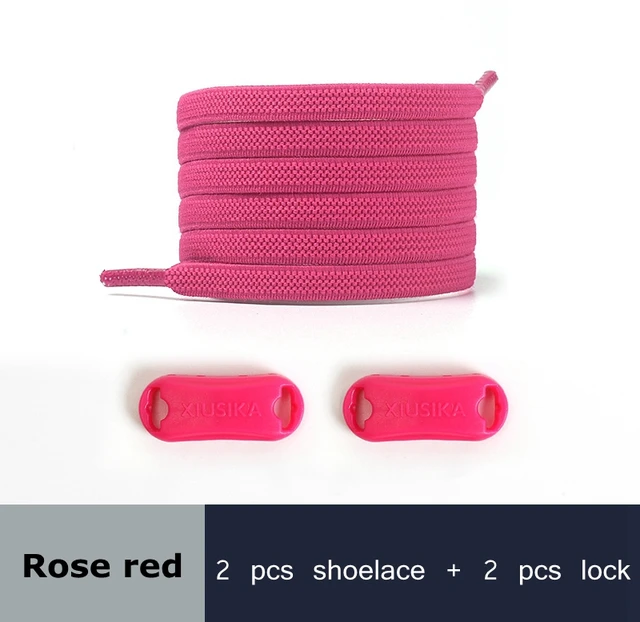Reticulated Woven Elastic Shoe Laces Flat buckle Lock No Tie Shoelaces Sports Competition Take A Walk Sneakers Lazy Lace Rose red