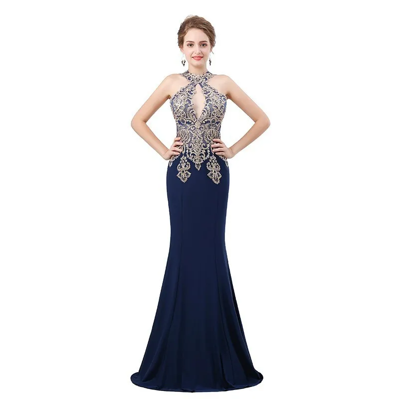 

Hot New Halter And Sexy Sleeveless Mermaid Dress Epplliqued Preal Self-cultivation Mother Of Bride Dress Wedding Dress