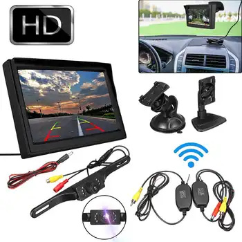 

5 inch TFT LCD HD Screen Car Monitor 2 Way Video Input 800*480 12V Rear View Monitor+Wireless Parking Night Vision Camera Kit