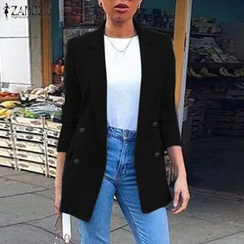

2020 Fashion Blazers Women Office Work Coat ZANZEA Ladies Casual Soldi Pockets Overcoat Long Sleeve Chaquetas Mujer Plus Size