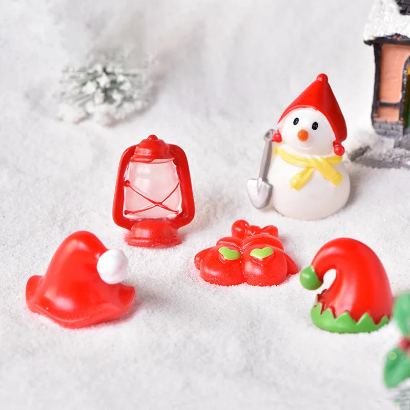 Herrnalise Christmas Miniature Snowman Figurines Tiny Mini Resin Fairy Dollhouse Garden Ornaments DIY Material Christmas Pendant Accessories DIY for