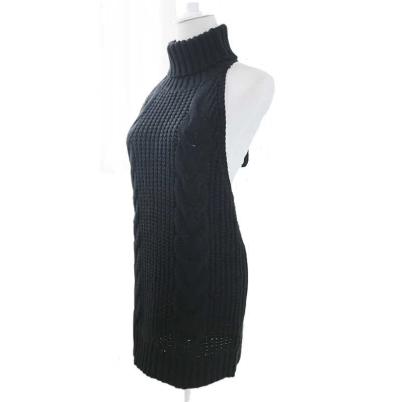 black pullover FORERUN, осень, модный свитер-убийца, корейский вязаный женский свитер с открытыми плечами, сексуальный пуловер с высоким воротом и открытой спиной - Цвет: black pullover
