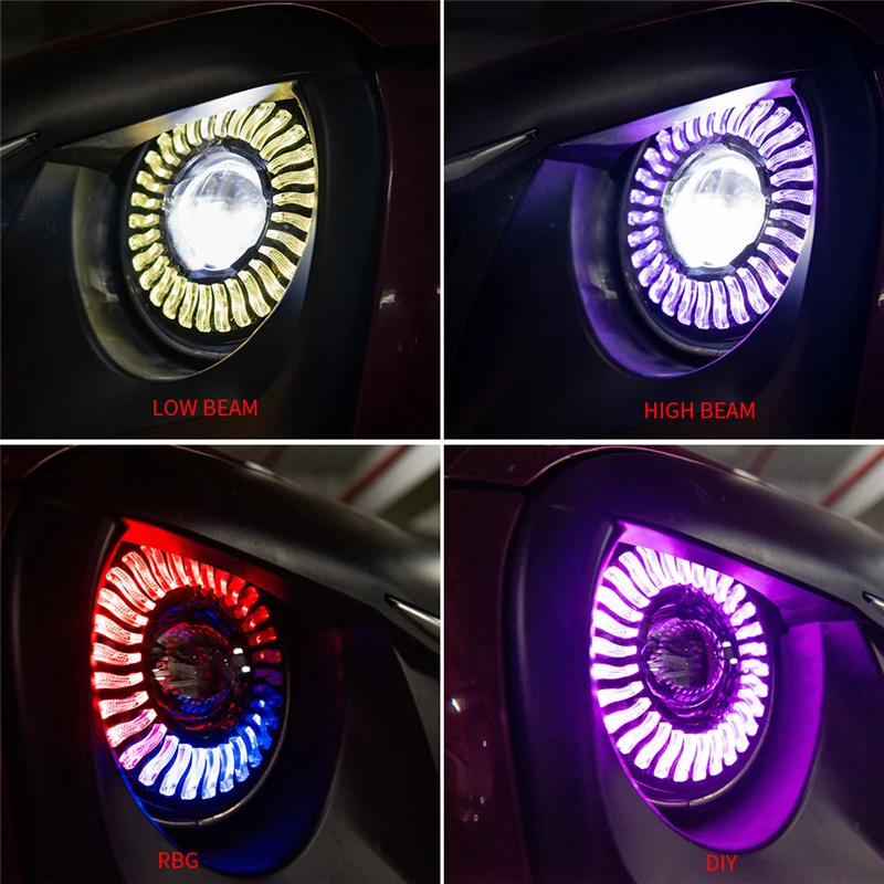  MICTUNING 7 Inch LED Dual Beam Headlight with RGB Flowing Light Halo Angel Eyes DRL Bluetooth Contr - 4000317855333