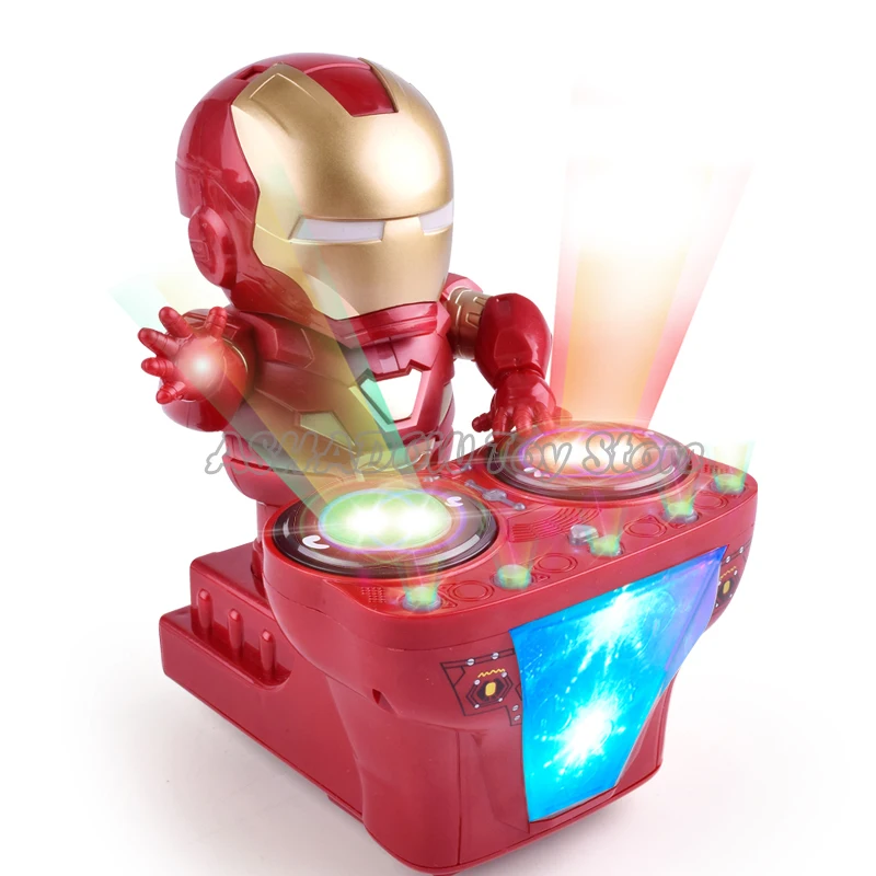 Горячее предложение! Распродажа! DJ танец Железный человек играть диск с фонариком музыка Marvel Мстители танцы фигурки электронные игрушки для детей