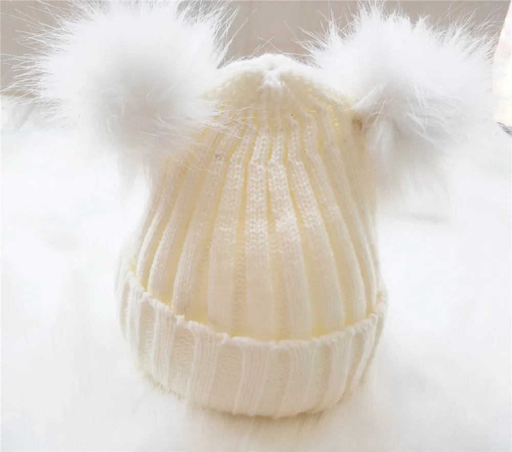 Amazon AliExpress Взрывные модели на eBay детская осенне-зимняя вязаная шерстяная шапка с двойным шариком шерстяная шапка с имитацией лисьего меха