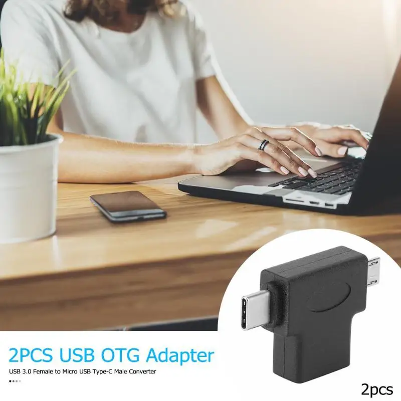 2 шт USB 3,0 адаптер типа OTG-C Mirco USB конвертер мама-папа адаптер для U диск клавиатура мышь черный 42 × 28 × 10 мм
