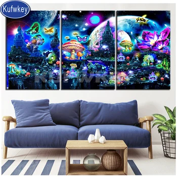 

5d diy diamond painting Butterfly elf mushroom mosaic diamond full drill square round New christmas diamond embroidery 3 pcs,