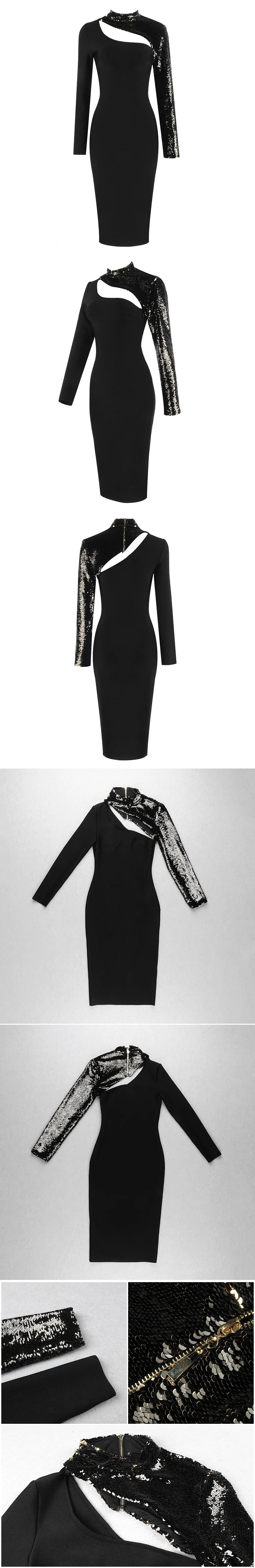 VC рыбья чешуя блестки Vestidos сексуальное открытое с длинным рукавом облегающее платье праздничное платье-повязка знаменитости