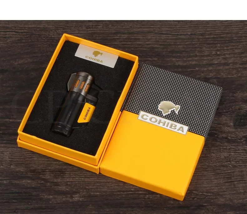 COHIBA 3 струйная зажигалка с горелкой Winproof пластиковые зажигалки бутан карманный металлический прикуриватель для мужчин аксессуары для сигар