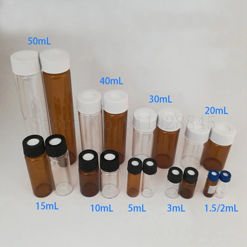 Lab Reagent Bottle 10pcs/20pcs 20ml to 60ml lab glass screw headspace injection bottle clear/brown sample vials for school experiment