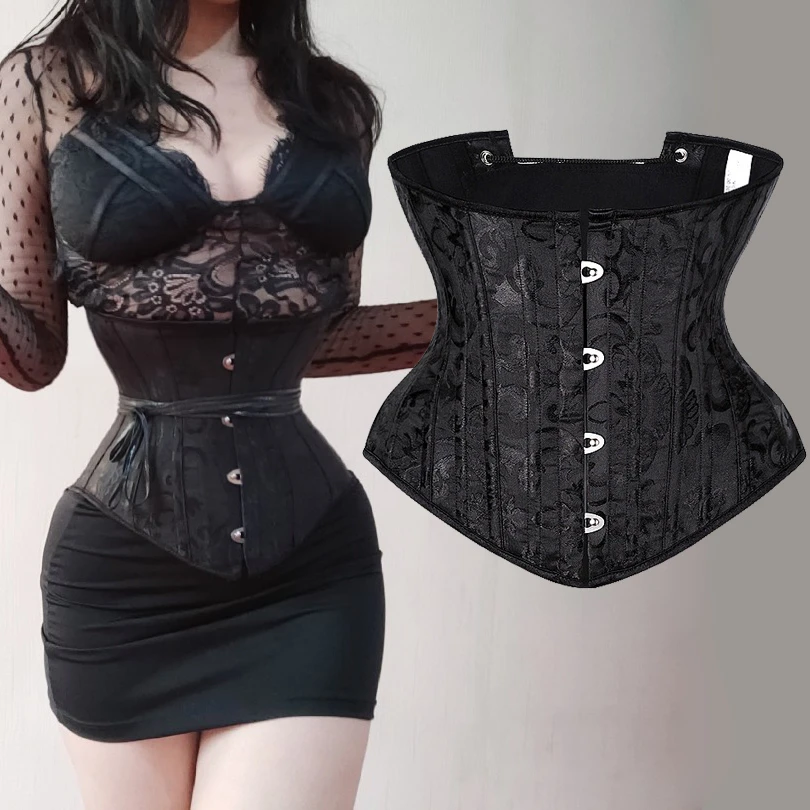 

23cm Short Tors Women 24 Steel Bones Waist Cincher Corset Waist Slimming Underbust Fajas Steampunk Accessories Femme Black 8130