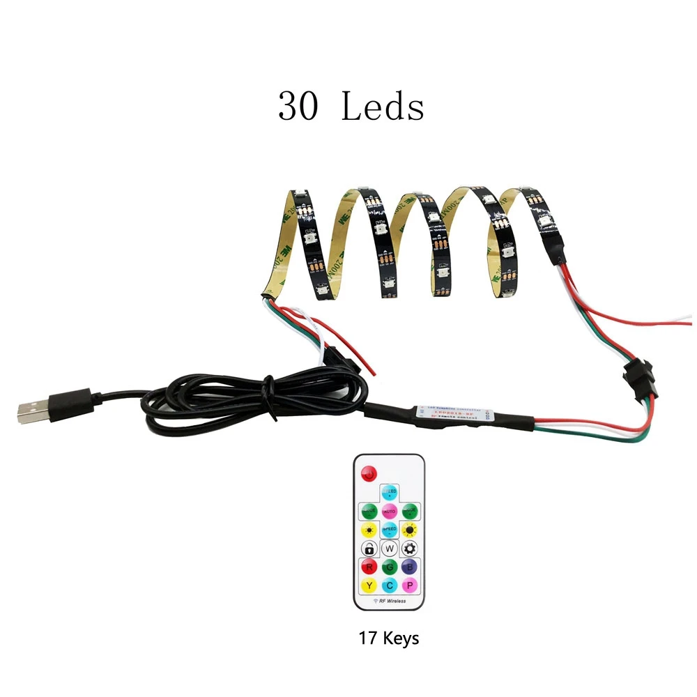 USB WS2812B Светодиодная лента светильник водонепроницаемый для HD ТВ монитор Настольный ПК экран тыловая подсветка 0,5 м~ 5 м
