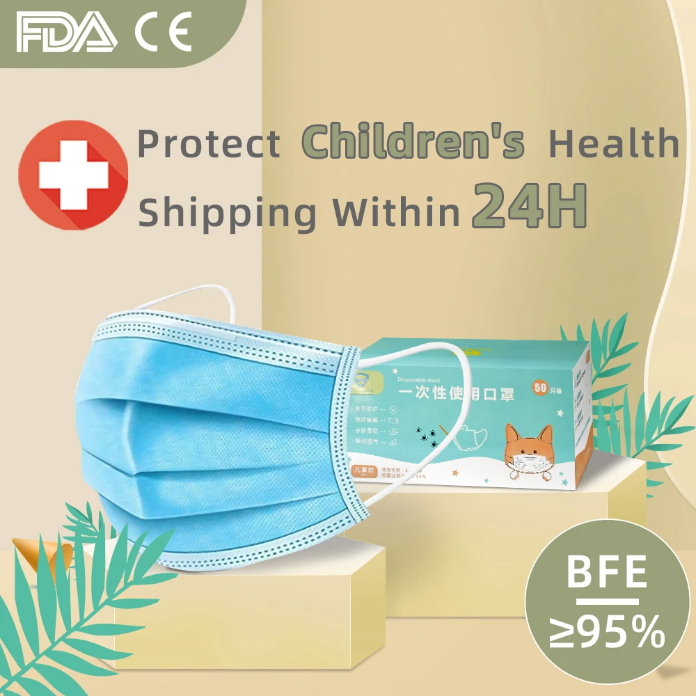 

50pcs Children Disposable Face Masks Anti Flu Bacterial Dust PM2.5 Nonwoven Breathable Mascarillas Protection Kids Mask Virus