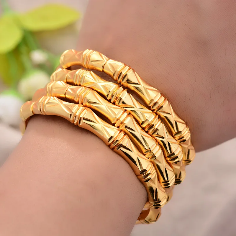 4Pcs/lot Gold Color Ethiopian Cuff Bangles For Women Dubai Ramadan Bangle Bracelet Bride Wedding Jewelry Pulseras muje | Украшения и