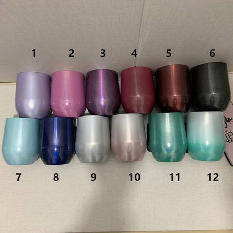 pls note colors 10 шт./лот, 12 унций, чашка в форме яйца, сверкающий стакан для вина, кружка с крышкой, 18/8 нержавеющая сталь, изолированное вакуумное стекло-термос - Цвет: pls note colors