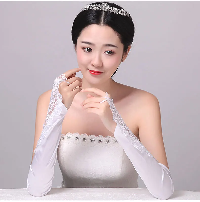 

New Long Satin Bridal Gloves Full Finger Performance Studio Supplies Wedding Gloves Bride Accessories