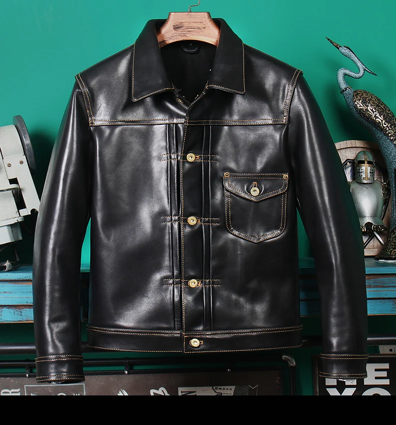 CC SHop horseskin men leather jacket Classic casual black leather coat