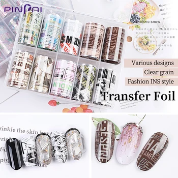 

10 Pcs Nail Sticker Set Mix Designs Newspaper Letters Starry Sky Adhesive Wraps Nail Foil Transfer Sticker Nail Art Decal Slider