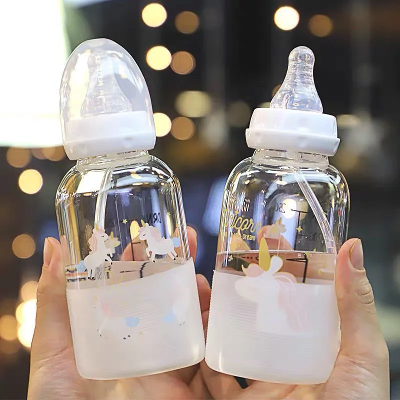 Cute Pacifier Glass Water Bottle With Straw Creative Personality Adult Baby Nipple Bottle Portable Cup Water Bottles For Girls