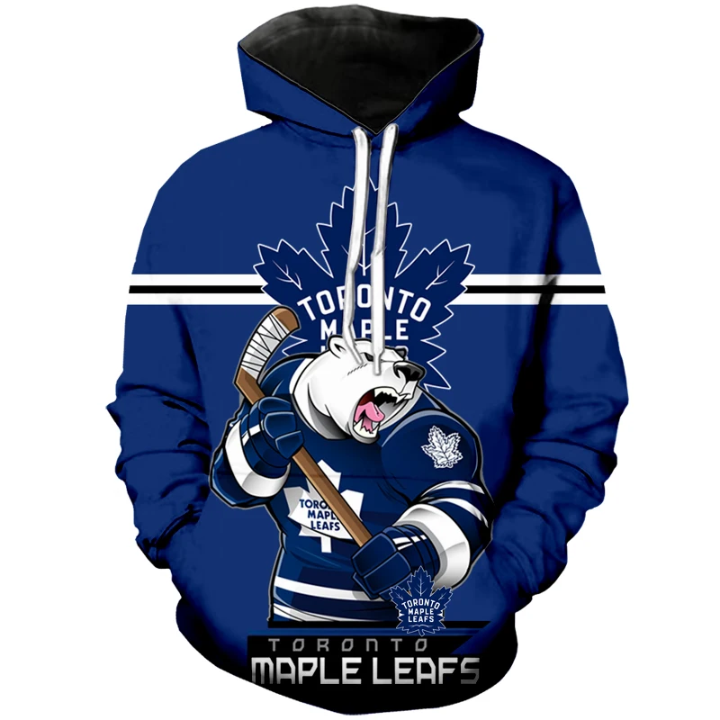 Sudadera con capucha 3D de Toronto para hombre, sudadera con estampado de oso de arce azul y blanco, sudadera Cool outdoor 1