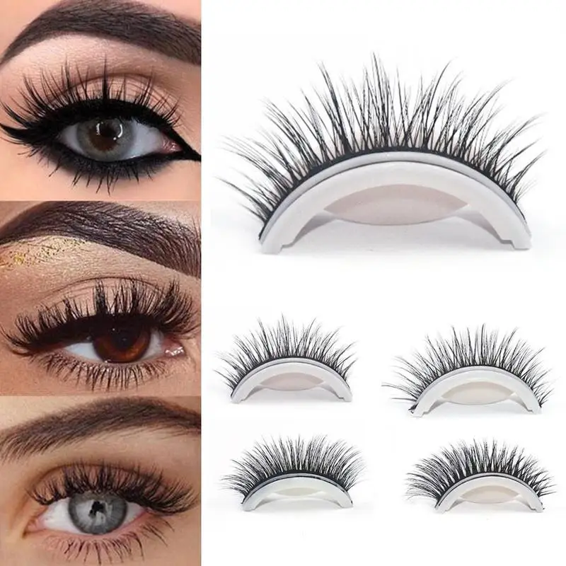 

New Fashion Women Natural Self Adhesive 3D False Eyelashes Extension Reusable Natural Curly Eye Lashes