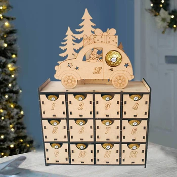 

Wooden Christmas Countdown Advent Calendar Box DIY 24 Drawers Candy Gift Boxes for Xmas Home Decoration